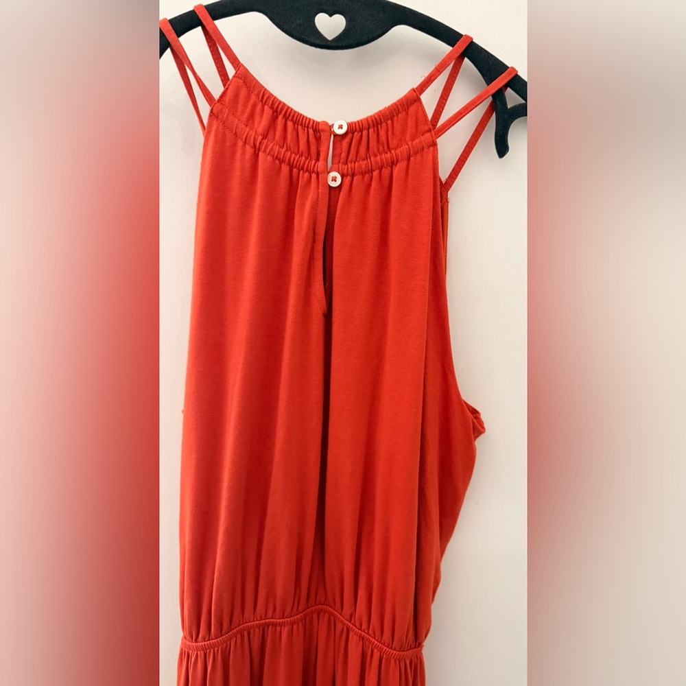 LOFT Coral-Orange Halter Midi Dress with Tie Waist - Picture 5 of 7